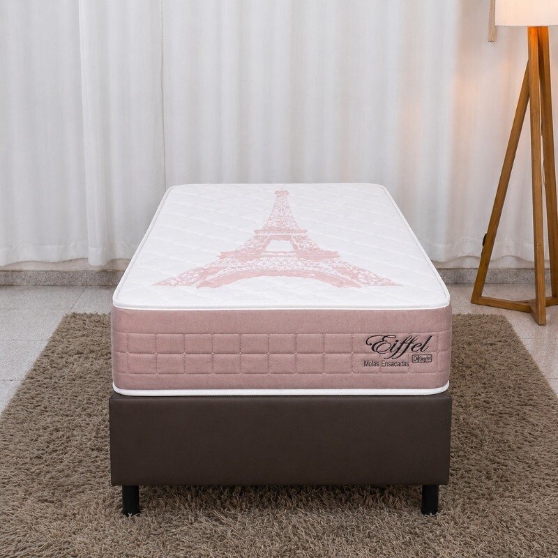 Colchão Solteiro Eiffel Molas Ensacadas Rosa Anjos + Box Solteiro Korino Marrom Ortobel 88x188x63 | Suporta até 130kg - Imagem 3