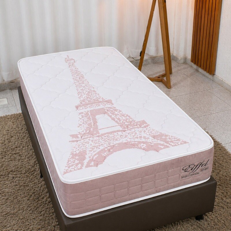 Colchão Solteiro Eiffel Molas Ensacadas Rosa Anjos + Box Solteiro Korino Marrom Ortobel 88x188x63 | Suporta até 130kg - Imagem 6