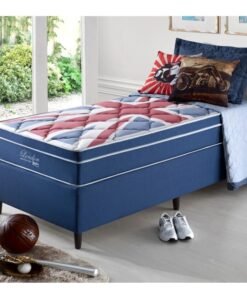 Box Azul + Colchão Solteiro London Molas Superlastic 88x188x68 - Anjos