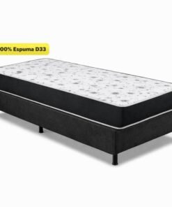 Colchão Solteiro Santé Altura 20 D33 Nosso Sonho + Box Solteiro Sued Preto Ortobel 88x188x57 - Suporta até 130kg