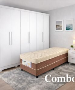 Combo - Roupeiro Sergipe Branco 6 Pts C/ Pés 100% MDF Larg. 1.80m - Bianchi + Unibox Solteiro Rondoconfort Ortopédico D33 Selada - Rondomóveis