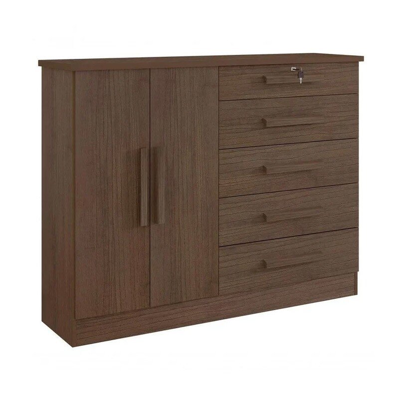 Cômoda New Athos Castanho 5 Gavetas e Sapateira Larg. 1.36m - D Doro - Imagem 2