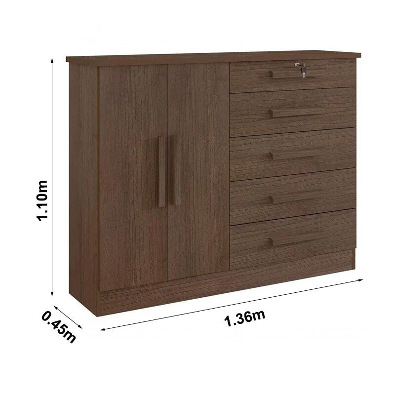 Cômoda New Athos Castanho 5 Gavetas e Sapateira Larg. 1.36m - D Doro - Imagem 4