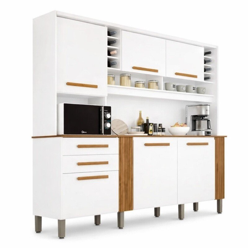 Armário Cozinha Catar Branco/Cinamomo 6 Portas 2 Gavetas Larg. 2.00m - Sallêto - Imagem 2