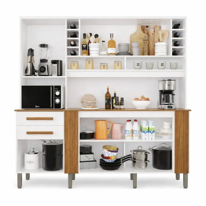 Armário Cozinha Catar Branco/Cinamomo 6 Portas 2 Gavetas Larg. 2.00m - Sallêto - Imagem 3