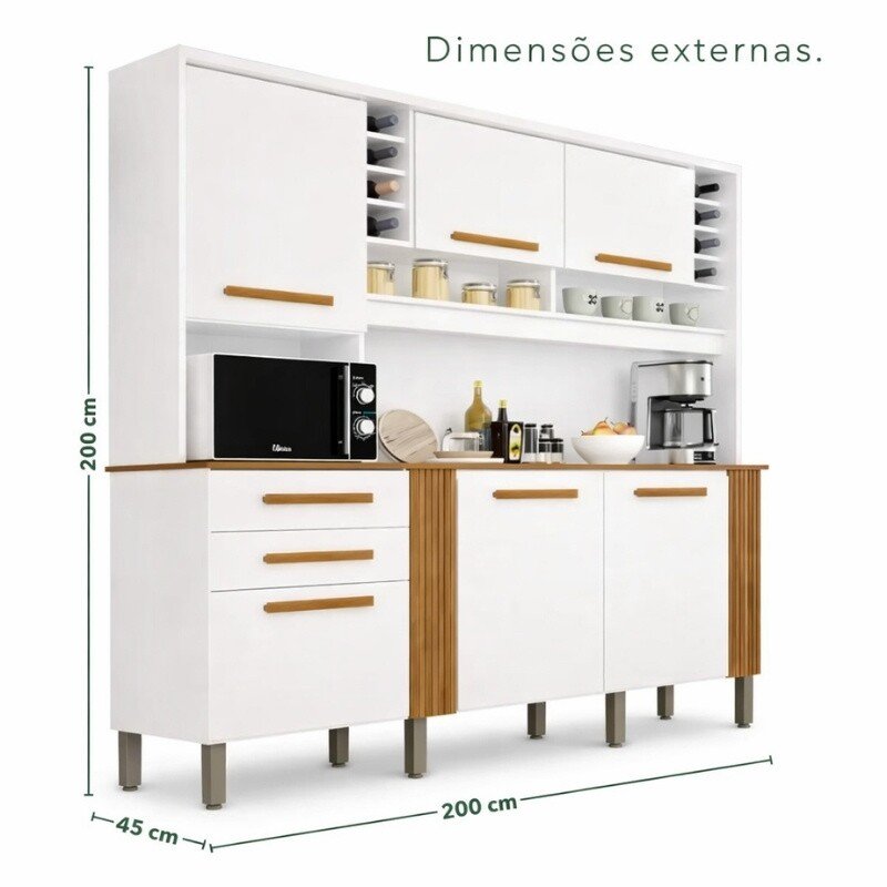 Armário Cozinha Catar Branco/Cinamomo 6 Portas 2 Gavetas Larg. 2.00m - Sallêto - Imagem 5