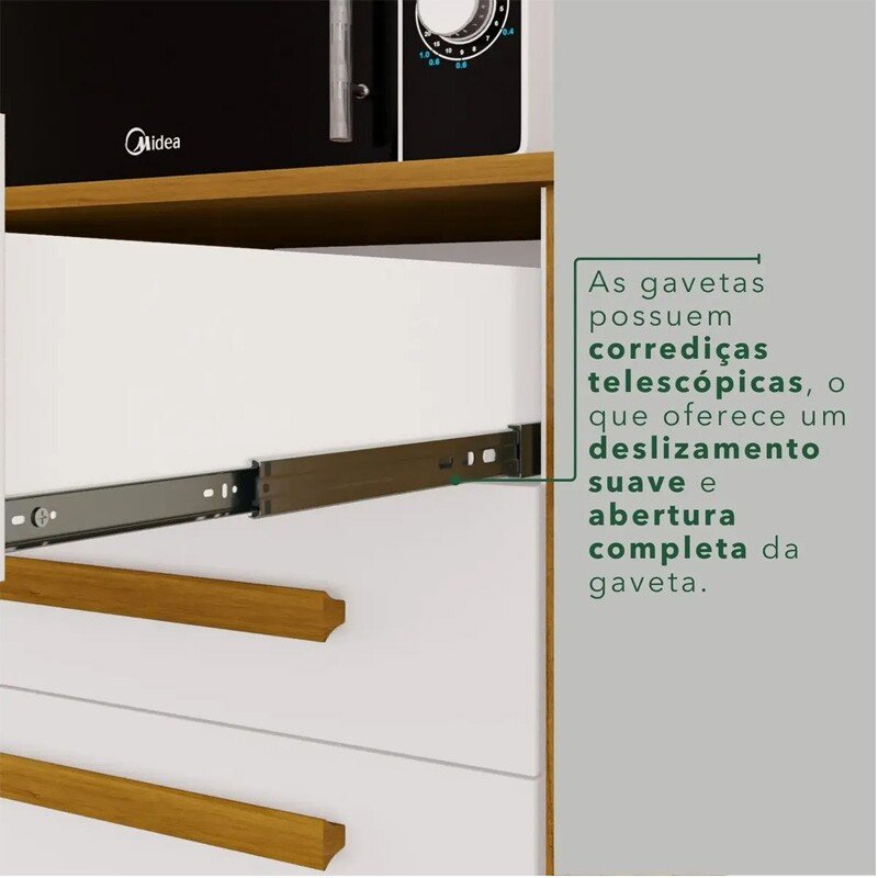 Armário Cozinha Catar Branco/Cinamomo 6 Portas 2 Gavetas Larg. 2.00m - Sallêto - Imagem 8