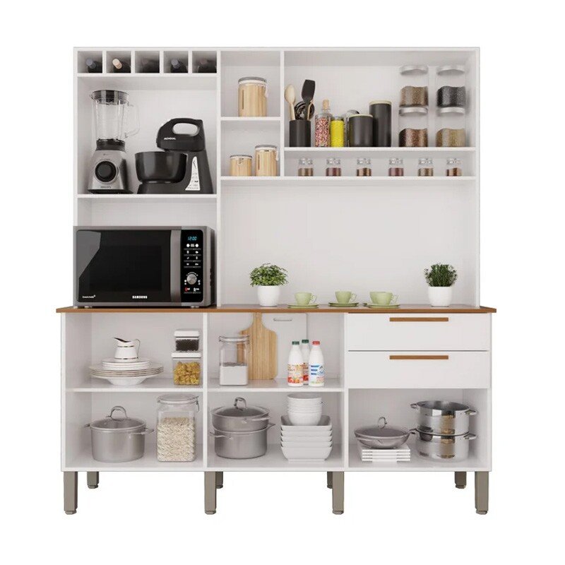 Armário Cozinha New Topázio Branco/Cinamomo 6 Portas 2 Gavetas Larg. 1.65m - Sallêto - Imagem 4