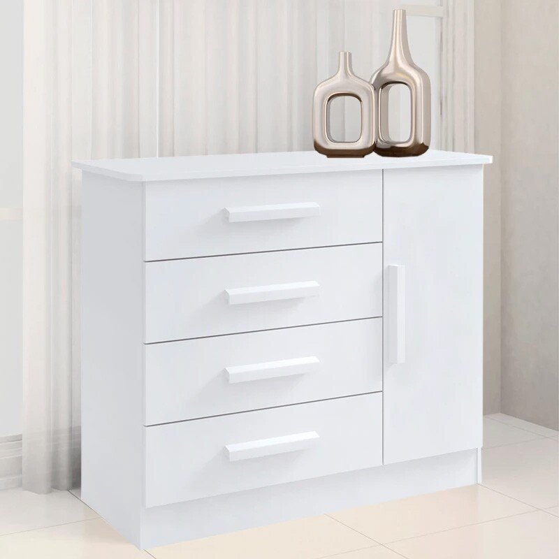 Combo - Roupeiro Merídian 2 Pts Branco + Cômoda Firenze Branco + Cama Milênio Branca + Cama Auxiliar 2 Gavetas Branca - D Doro - Imagem 4