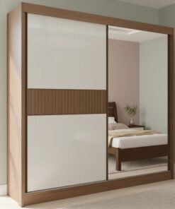 Guarda-Roupa Casal 2 Portas Titanium Ripado 100% MDF Castanho/Off White Larg. 2.20m - D Doro