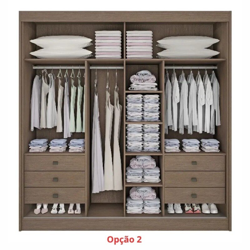 Guarda-Roupa Casal 2 Portas Titanium Ripado 100% MDF Castanho/Off White Larg. 2.20m - D Doro - Imagem 3