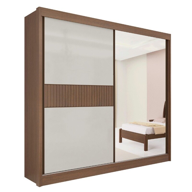 Guarda-Roupa Casal 2 Portas Titanium Ripado 100% MDF Castanho/Off White Larg. 2.20m - D Doro - Imagem 5