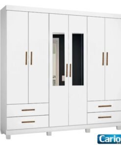 Guarda-roupa Casal Hercules Branco 6 Portas 4 Gavetas C/ Espelho e Pés Larg. 1.77m - Carioca