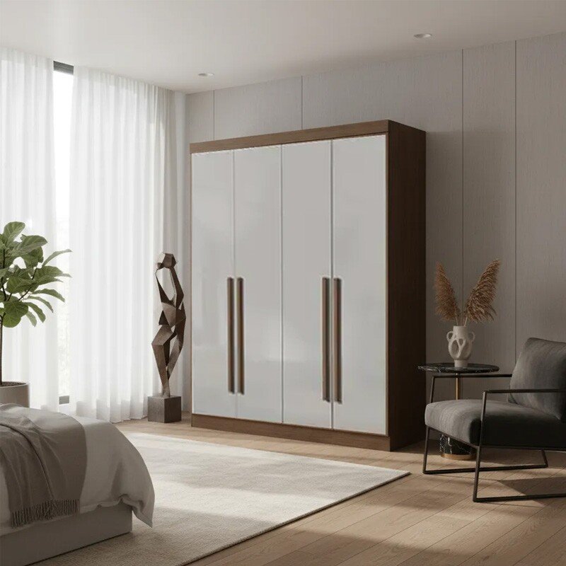 Roupeiro Da Vinci Plus 4 Portas Castanho/Off White Larg. 1.85m - D Doro