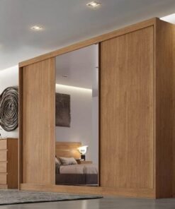 Roupeiro Casal Diamond Plus Cumaru 3 Portas 8 Gavetas C/ 1 Espelho 100% MDF Larg. 2.41m - Novo Horizonte