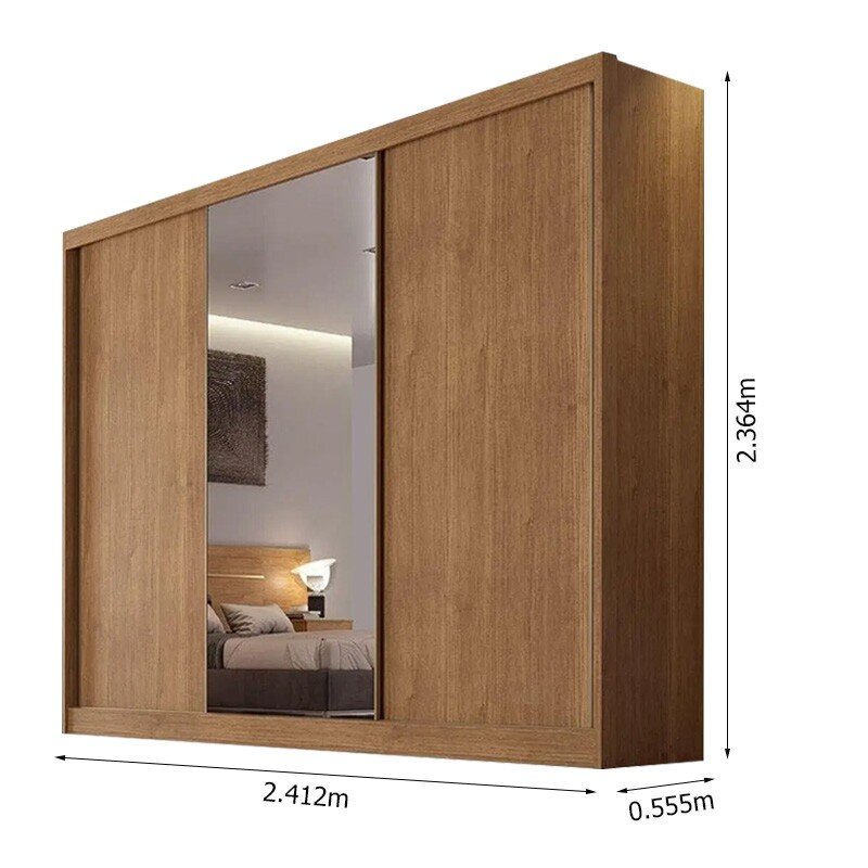 Roupeiro Casal Diamond Plus Cumaru 3 Portas 8 Gavetas C/ 1 Espelho 100% MDF Larg. 2.41m - Novo Horizonte - Imagem 3