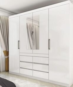 Guarda-Roupa Império Larg. 2.00m Branco C/Espelho 4 Portas 6 Gavetas - Carioca