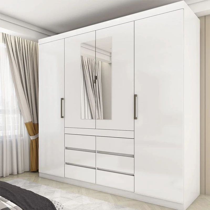 Guarda-Roupa Império Larg. 2.00m Branco C/Espelho 4 Portas 6 Gavetas - Carioca