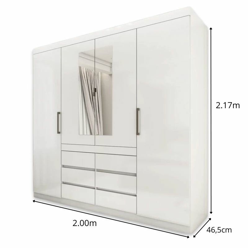 Guarda-Roupa Império Larg. 2.00m Branco C/Espelho 4 Portas 6 Gavetas - Carioca - Imagem 3