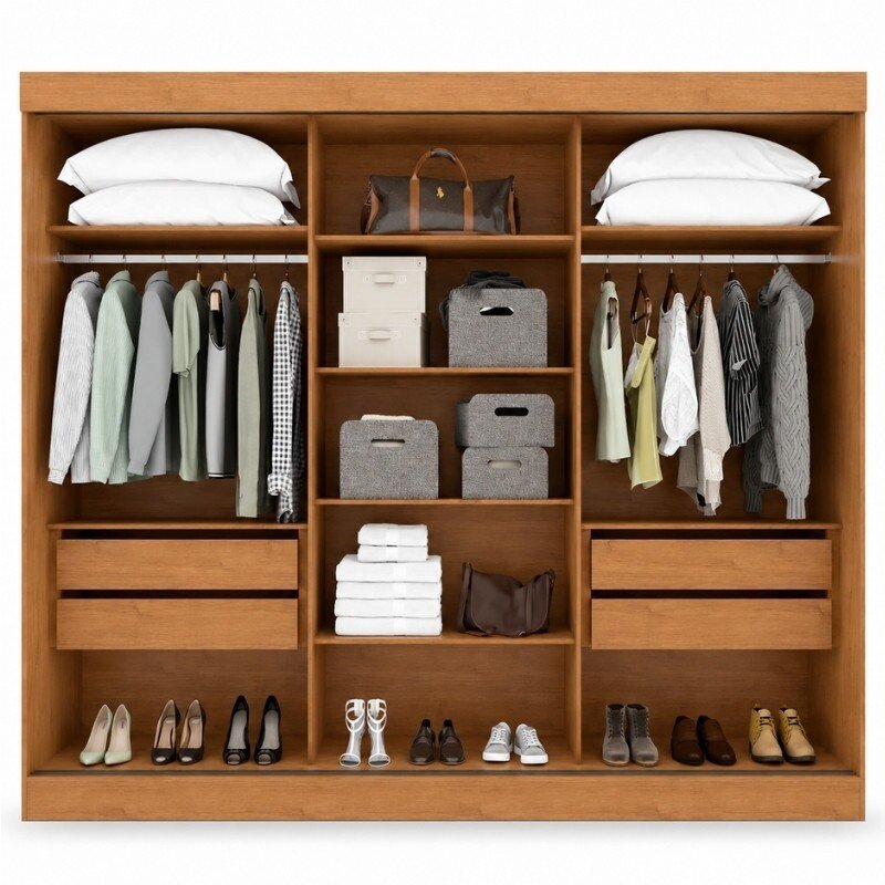 Guarda-roupa Nice Amêndoa Clean/Off White C/Espelho 3 Portas 4 Gavetas Flex Larg. 2.70m - Móveis Lopas - Imagem 2