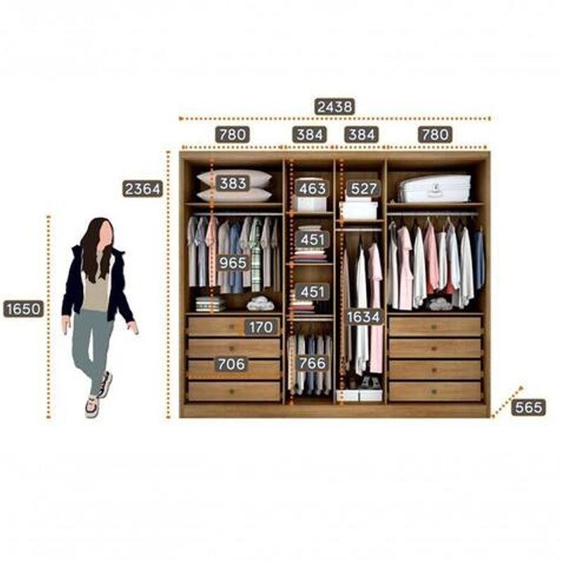 Guarda-roupa Rizon New Cumaru/Fendi Larg. 2.43m 6 Portas 8 Gavetas - Novo Horizonte - Imagem 3