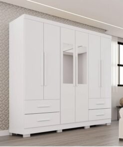 Roupeiro Texas Premium 6 Portas Branco C/Espelho e Pés Larg. 1.80m - Sallêto