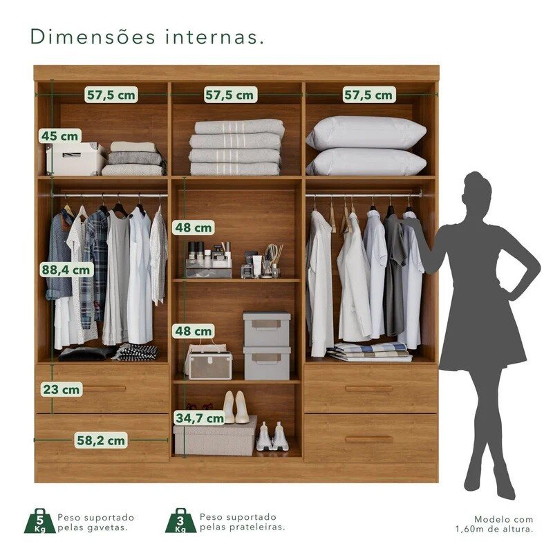 Roupeiro Texas Premium 6 Portas Cinamomo Larg. 1.80m - Sallêto - Imagem 2
