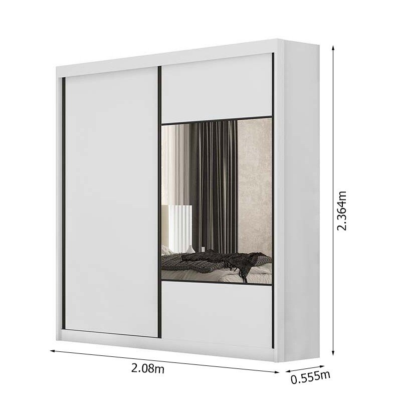 Guarda-roupa Versatto Neve Larg. 2.08m C/Espelho 2 Portas 8 Gavetas - Novo Horizonte - Imagem 3