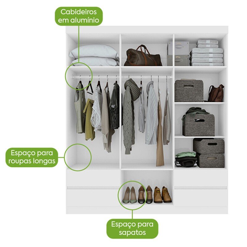 Guarda-roupa Zeus Branco 6 Portas 4 Gavetas Larg. 1.77m - Móveis Lopas - Imagem 3