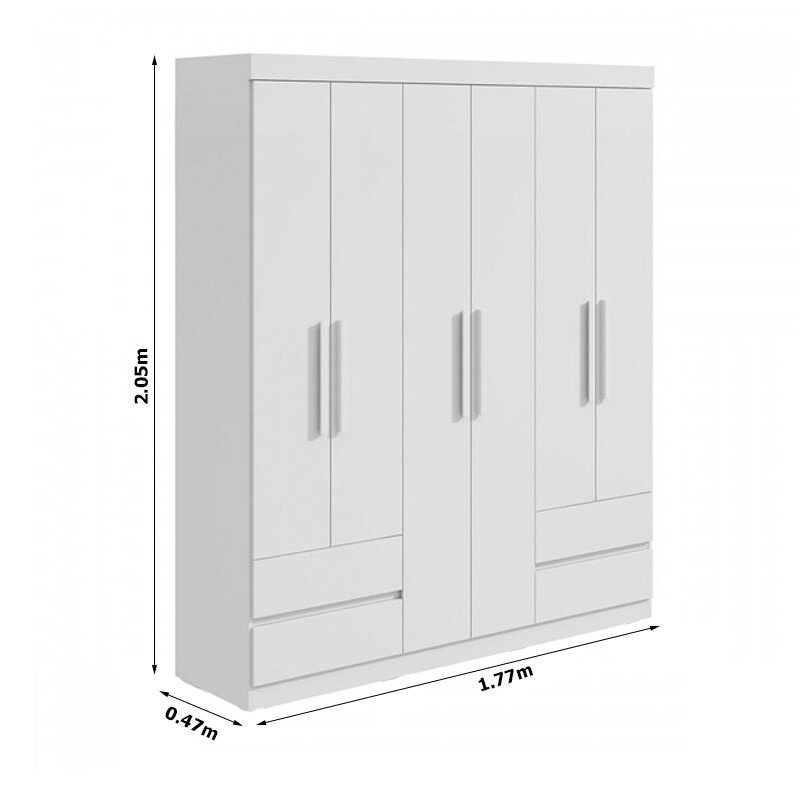 Guarda-roupa Zeus Branco 6 Portas 4 Gavetas Larg. 1.77m - Móveis Lopas - Imagem 6