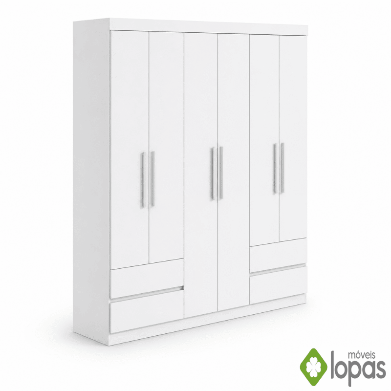 Guarda-roupa Zeus Branco 6 Portas 4 Gavetas Larg. 1.77m - Móveis Lopas