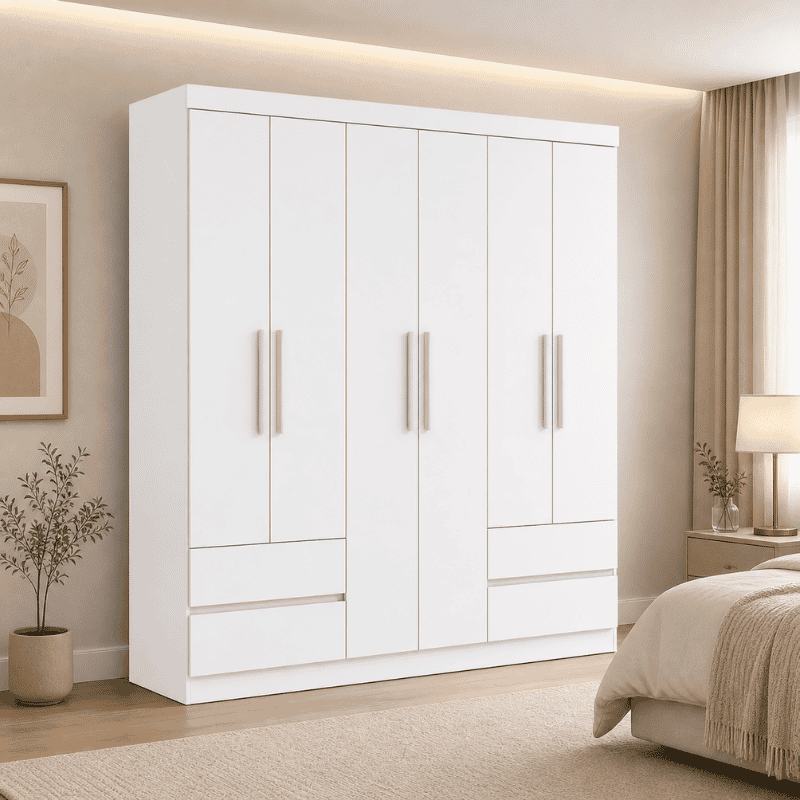 Guarda-roupa Zeus Branco 6 Portas 4 Gavetas Larg. 1.77m - Móveis Lopas - Imagem 2