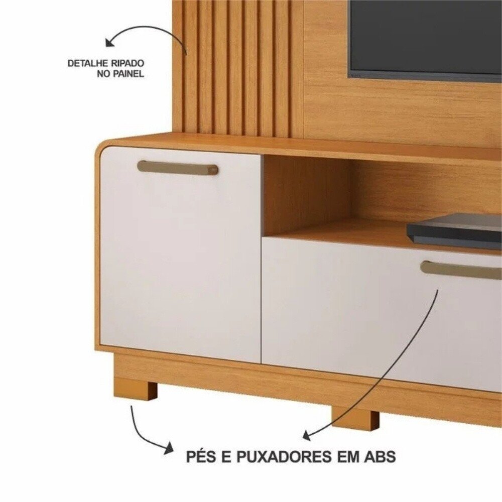 Home Apego Cinamomo-Off C/Luminária LED e Detalhe Ripado TV até 65" Larg. 2.00m - JCM - Imagem 5