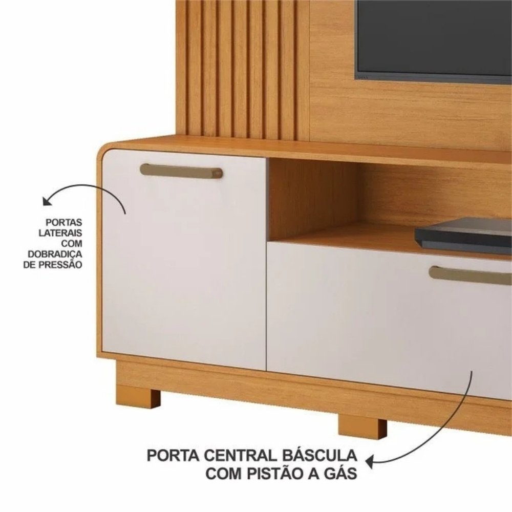 Home Apego Cinamomo-Off C/Luminária LED e Detalhe Ripado TV até 65" Larg. 2.00m - JCM - Imagem 4