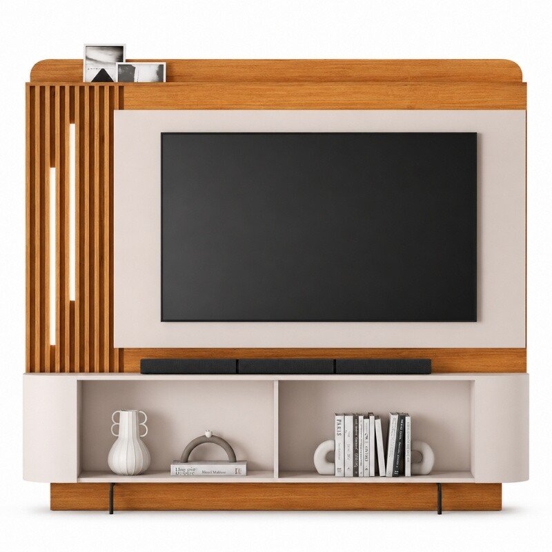 Home Dominus Candian 1.82m Cinamomo/Off White C/Detalhe Ripado e LED para TV até 65''- JCM - Imagem 2