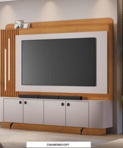Home Dominus Candian 1.82m Cinamomo/Off White C/Detalhe Ripado e LED para TV até 65''- JCM