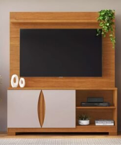 Home União Candian Larg. 1.36m Cinamomo/Off Detalhe Ripado para TV até 56" - JCM