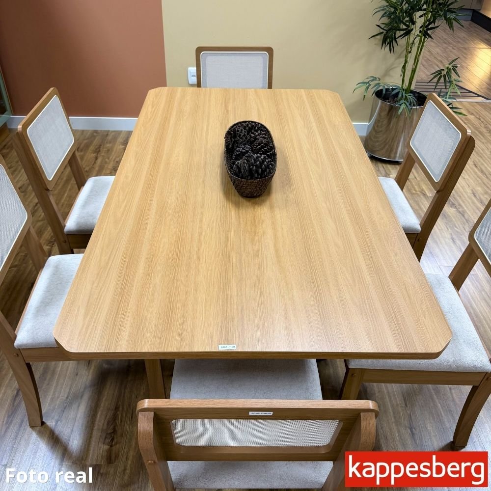 Mesa de Jantar BA68 Tampo MDF Madeirado 160X80 + 6 Cad. Gardeni Canela - Kappesberg - Imagem 2