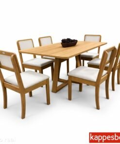 Mesa de Jantar BA68 Tampo MDF Madeirado 160X80 + 6 Cad. Gardeni Canela - Kappesberg