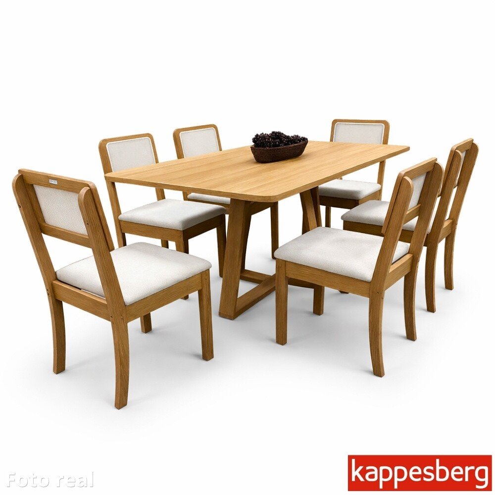Mesa de Jantar BA68 Tampo MDF Madeirado 160X80 + 6 Cad. Gardeni Canela - Kappesberg