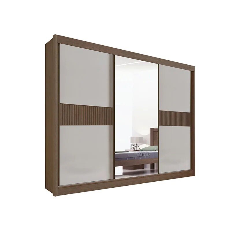Roupeiro Casal Los Angeles Castanho/Off 3 Portas 6 Gavetas C/ 1 Espelho Detalhe Ripado Portas Flex 100% MDF Larg. 2.73m - D Doro - Imagem 3