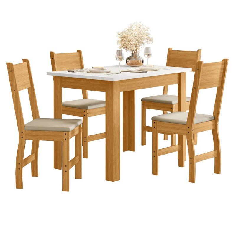 Mesa de Jantar Bellagio 108x68 Freijó UV/Tampo Off White + 4 Cad. Milano Freijó UV/Savana - Poliman - Imagem 2