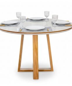 Mesa de Jantar Atlanta Redonda 120cm Vidro Off/Base Madeira - Minas Plac