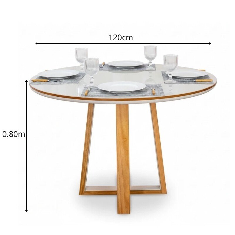 Mesa de Jantar Atlanta Redonda 120cm Vidro Off/Base Madeira - Minas Plac - Imagem 4