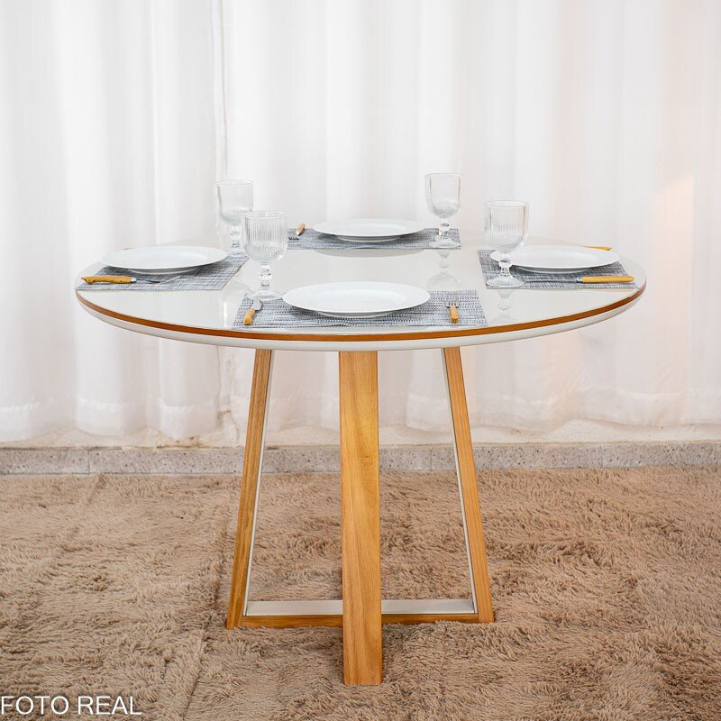 Mesa de Jantar Atlanta Redonda 120cm Vidro Off/Base Madeira - Minas Plac - Imagem 2
