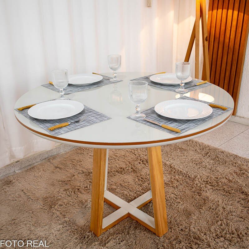 Mesa de Jantar Atlanta Redonda 120cm Vidro Off/Base Madeira - Minas Plac - Imagem 3