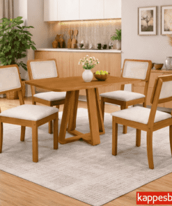 Mesa de Jantar BA65 Tampo MDF Madeirado 120X80 + 4 Cad. Gardeni Canela - Kappesberg