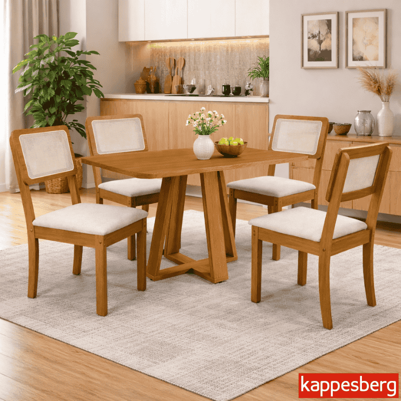 Mesa de Jantar BA65 Tampo MDF Madeirado 120X80 + 4 Cad. Gardeni Canela - Kappesberg - Imagem 2
