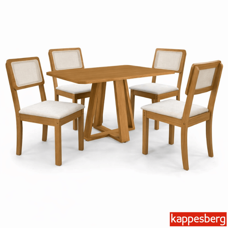Mesa de Jantar BA65 Tampo MDF Madeirado 120X80 + 4 Cad. Gardeni Canela - Kappesberg