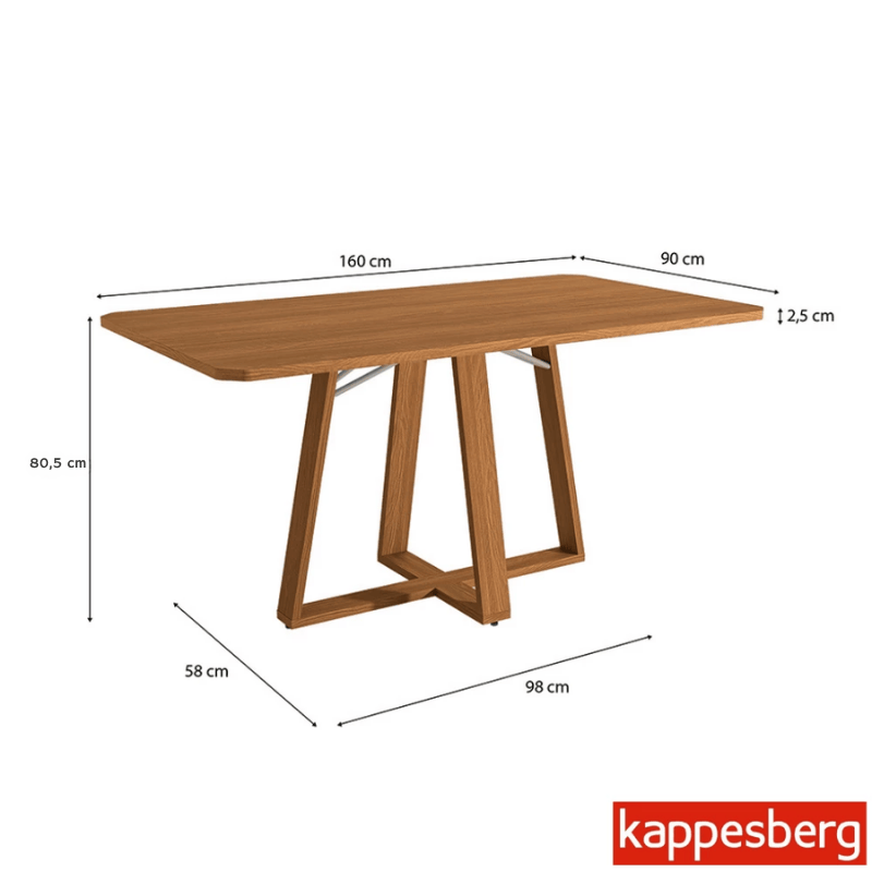 Mesa de Jantar BA68 Tampo MDF Madeirado 160X80 + 6 Cad. Gardeni Canela - Kappesberg - Imagem 4